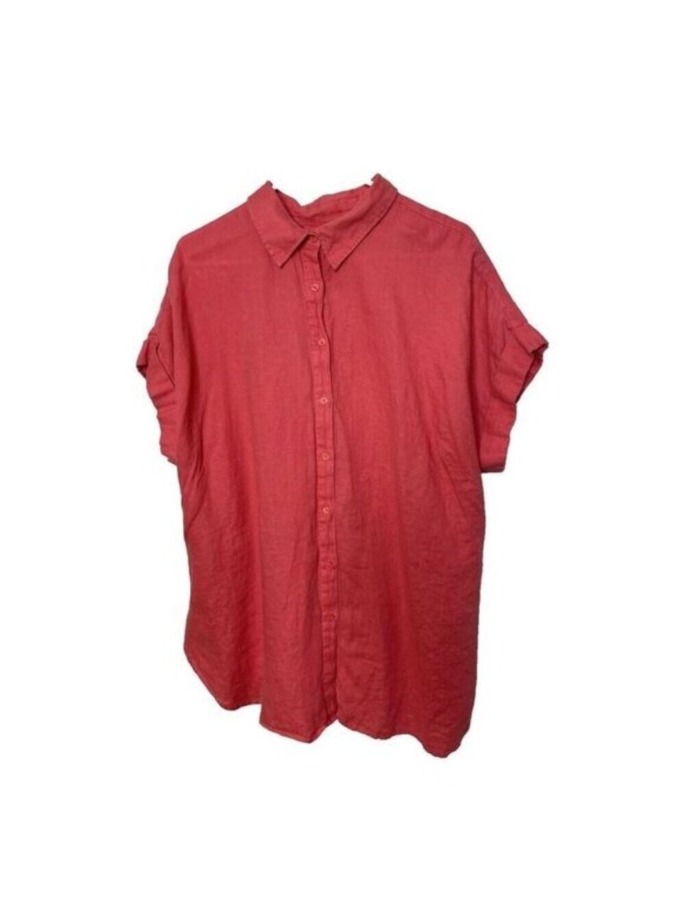 Blouse Top 100% Linen Short Sleeve Shirt Orange